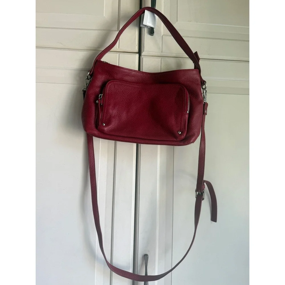 Red Pebbled Leather Convertible Shoulder Bag Crossbody Handbag